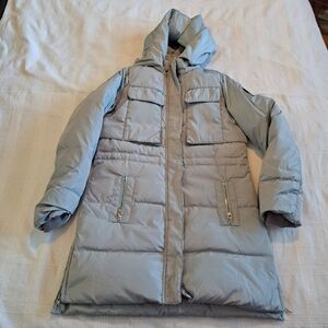 Balabala girls size 170 or 14-15 years gray down coat with removable hood, EUC